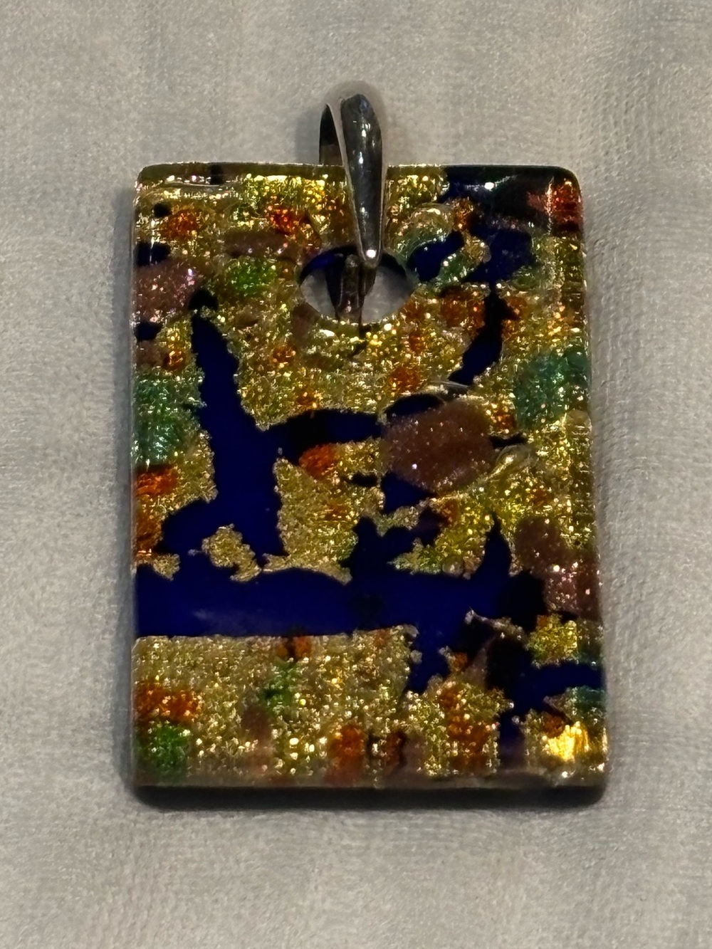 Handcrafted blue and gold leaf sterling silver geometric artisan pendant